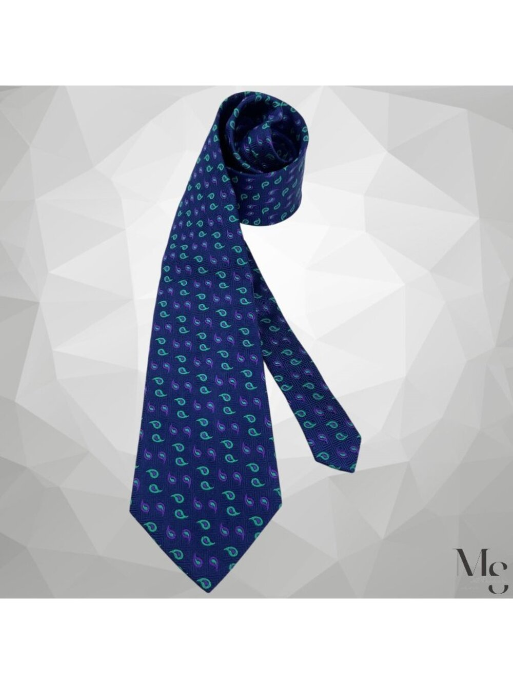 TURNBULL & ASSER Navy Purple Paisley Silk Tie Hand Made In England 58’’x3.5" NWT